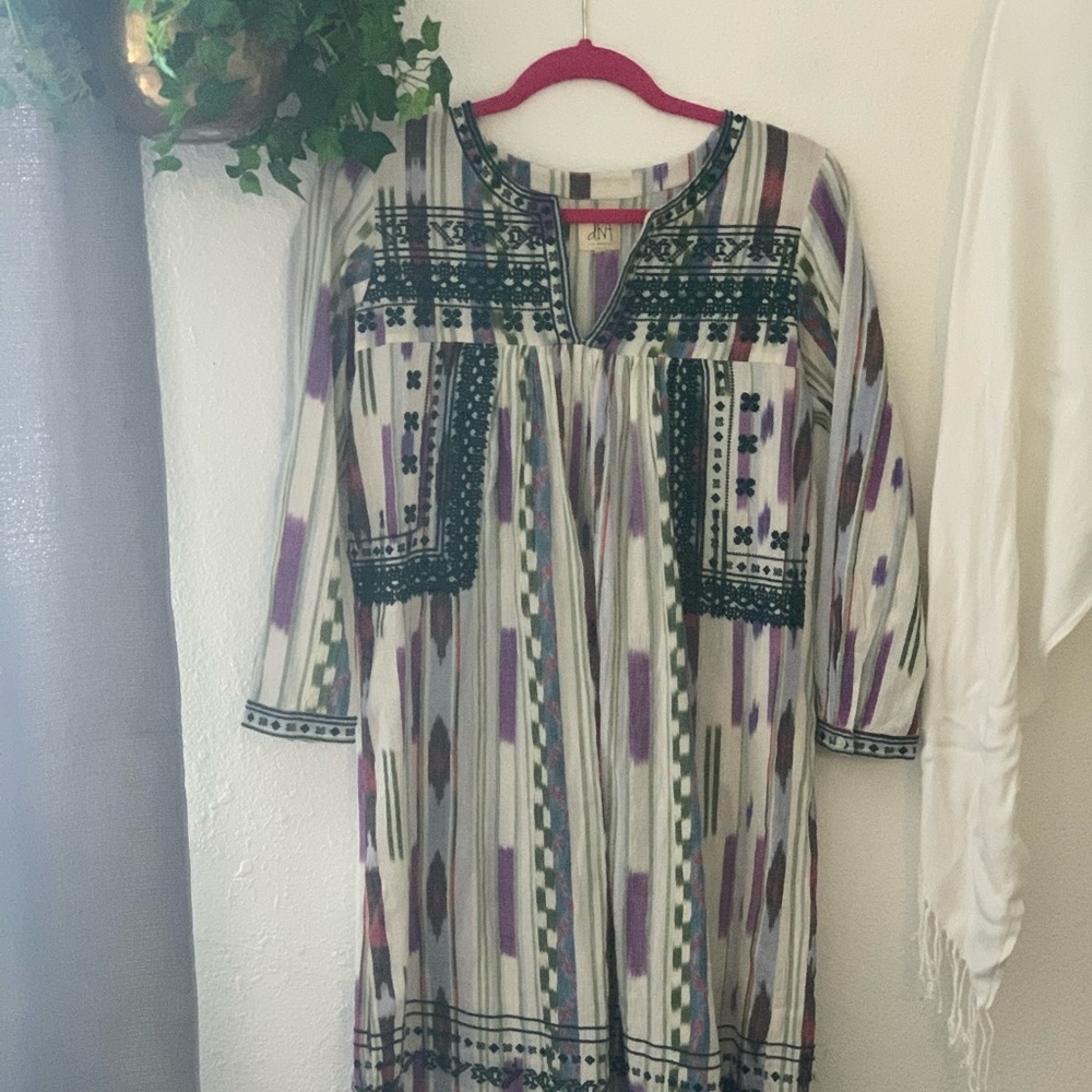 Embroidery boho tunic dress